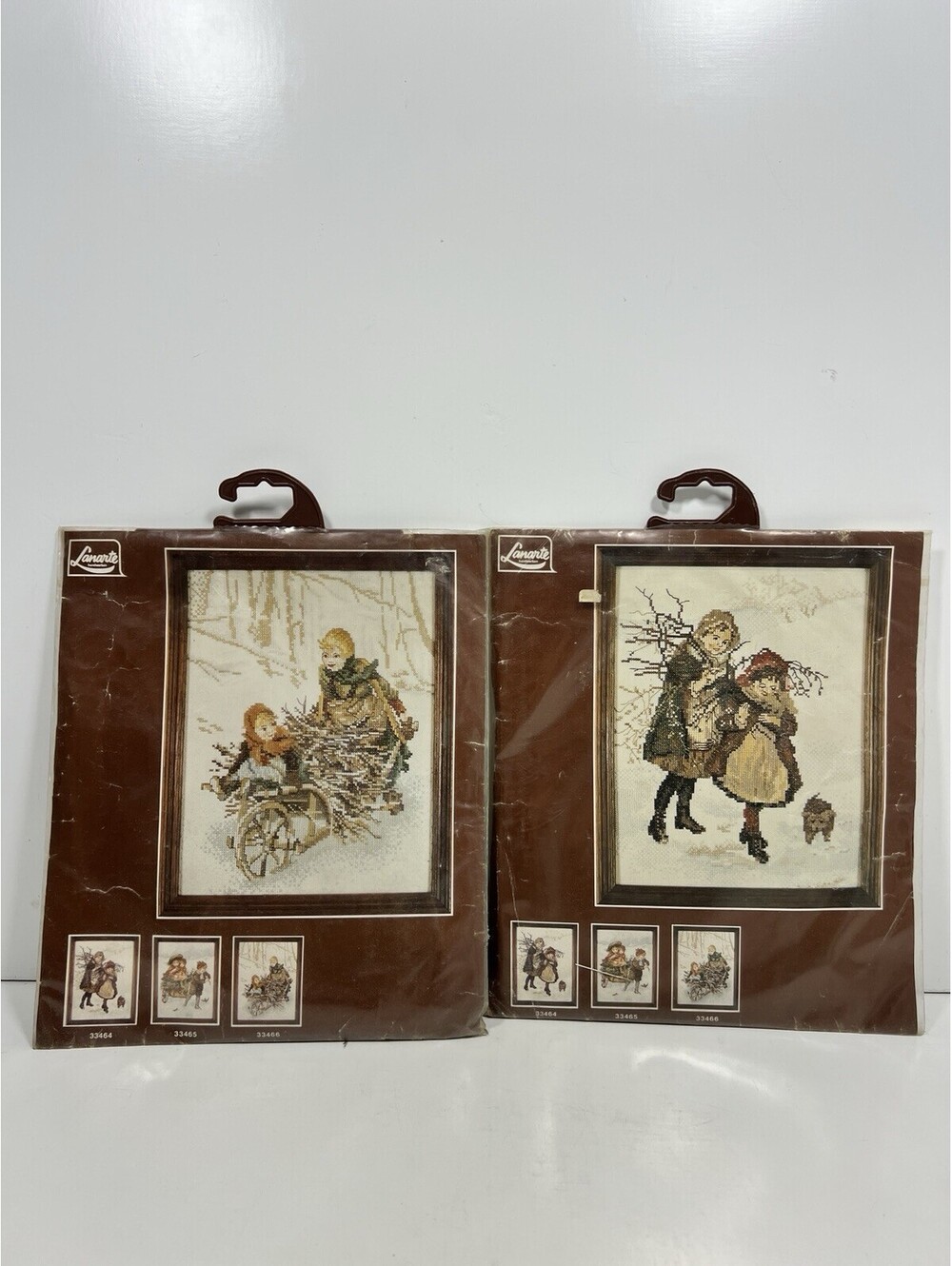 Vtg Lanarte 33464 & 33467 Winter Snow Girls Boys Gathering Wood Counted Cross X